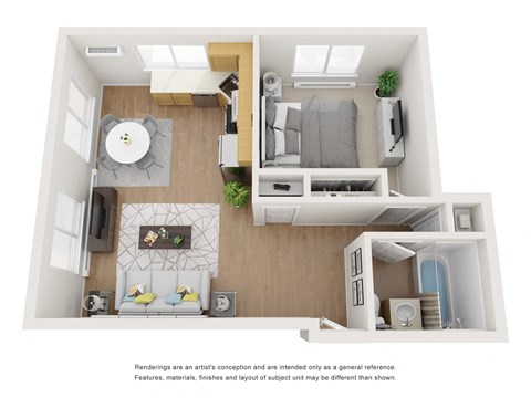 Apartment 1 bedroom, 1 bath floor plan at Off Broadway Flats, Colorado